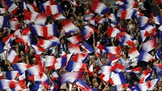VIVE LA FRANCE. Fanouci Francie ped utkáním Ligy národ proti Nmecku.