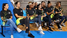 Basketbalistky USK Praha na tiskové konferenci před euroligovou sezonou. Basketbalistky USK Praha na tiskové konferenci před euroligovou sezonou.