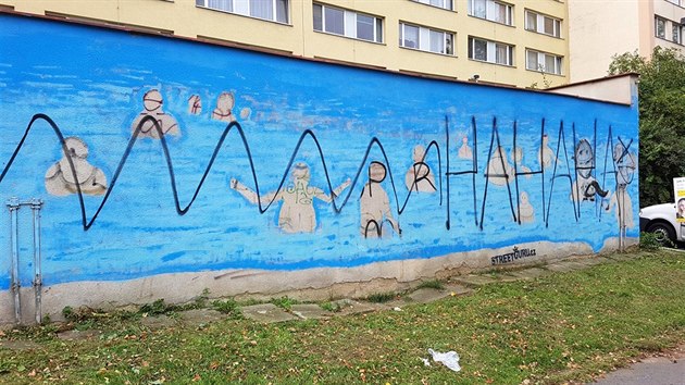 Neznm vandal zniil v praskch Bohnicch rozpracovan velkoformtov graffiti vtvarnka Kurta Gebauera.