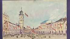 Slavnostn vyzdobené námstí v Litomyli 29. íjna 1918