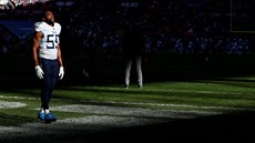 Wesley Woodyard z Tennessee Titans bhem zápasu NFL ve Wembley