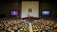 Jihokorejský prezident Mun e-In promlouvá k parlamentu