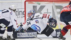 Plzeňský brankář Doimink Frodl zasahuje v utkání proti Vítkovicím. Plzeňský brankář Doimink Frodl zasahuje v utkání proti Vítkovicím.