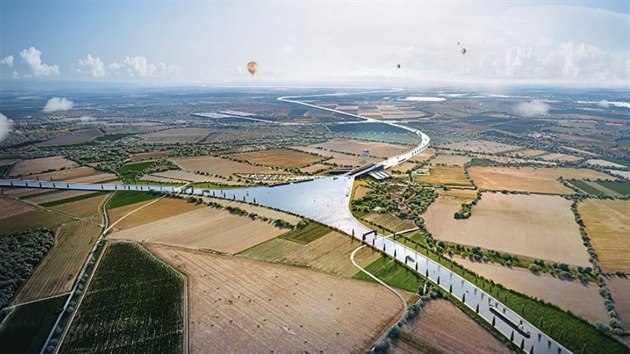 Vizualizace k projektu kanálu Dunaj–Odra–Labe ukazuje spojení tří větví kanálu... Vizualizace k projektu kanálu Dunaj–Odra–Labe ukazuje spojení tří větví kanálu...