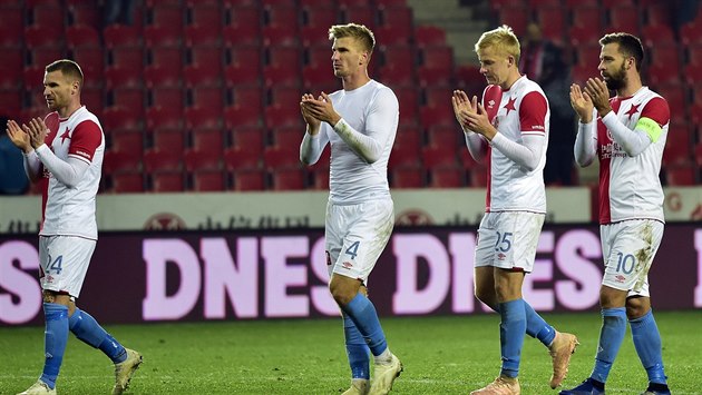 Slávisté (zleva) Muris Mešanovič, Jakub Jugas, Michal Frydrych a Josef Hušbauer... Slávisté (zleva) Muris Mešanovič, Jakub Jugas, Michal Frydrych a Josef Hušbauer...