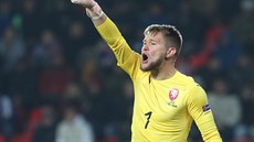 Reprezentační brankář Tomáš Vaclík diriguje spoluhráče v zápase se Slovenskem. Reprezentační brankář Tomáš Vaclík diriguje spoluhráče v zápase se Slovenskem.