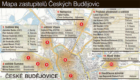 Mapa zastupitel eskch Budjovic