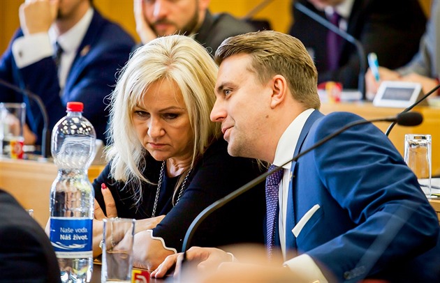 Andrea Nádravská a Petr Stehlík (ANO) na ustavujícím zastupitelstvu v eských...
