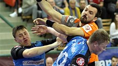 Momentka z házenkářského duelu Plzeň - Nové Veselí (modrá). Momentka z házenkářského duelu Plzeň - Nové Veselí (modrá).