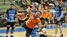 Momentka z házenkářského duelu Plzeň - Nové Veselí (modrá). Momentka z házenkářského duelu Plzeň - Nové Veselí (modrá).