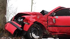 Řidič Škody Octavia narazil do stromu u Bohdašína na Broumovsku (22. 11. 2018). Řidič Škody Octavia narazil do stromu u Bohdašína na Broumovsku (22. 11. 2018).