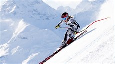 Ester Ledecká na trati superobřího slalomu ve Svatém Mořici. Ester Ledecká na trati superobřího slalomu ve Svatém Mořici.
