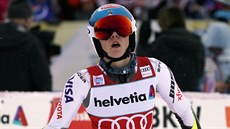 Američanka Mikaela Shiffrinová po dojezdu paralelního slalomu ve Svatém Mořici. Američanka Mikaela Shiffrinová po dojezdu paralelního slalomu ve Svatém Mořici.