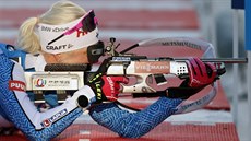 Kaisa Mäkäräinenová na střelnici v Pokljuce Kaisa Mäkäräinenová na střelnici v Pokljuce