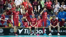 Zklamaní čeští florbalisté po zápase o bronz. Na fotce zprava Milan Tomašík,... Zklamaní čeští florbalisté po zápase o bronz. Na fotce zprava Milan Tomašík,...