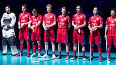 Čeští florbalisté před zápasem s Dánskem. Čeští florbalisté před zápasem s Dánskem.