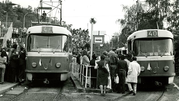 Spartakidn provoz ve smyce Dlabaov s tramvajemi T3 v roce 1980