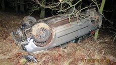 Řidič skončil s vozem na střeše poté, co přehlédl na silnici sraženého divočáka... Řidič skončil s vozem na střeše poté, co přehlédl na silnici sraženého divočáka...