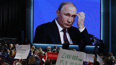 Ruský prezident Vladimir Putin na tradiční výroční tiskové konferenci o stavu... Ruský prezident Vladimir Putin na tradiční výroční tiskové konferenci o stavu...