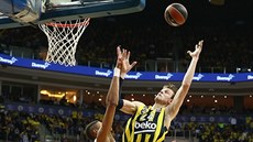 Jan Veselý (24) z Fenerbahce Istanbul zakonuje pes Edyho Tavarese z Realu...