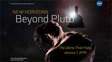 Plakát k letu sondy New Horizons kolem objektu 2014 MU69 (Ultima Thule),