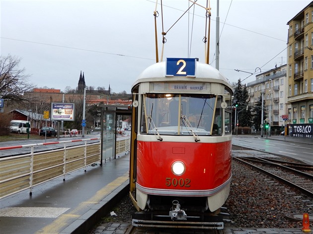 Zastávka Podolská vodárna. T1, vz íslo 5002.