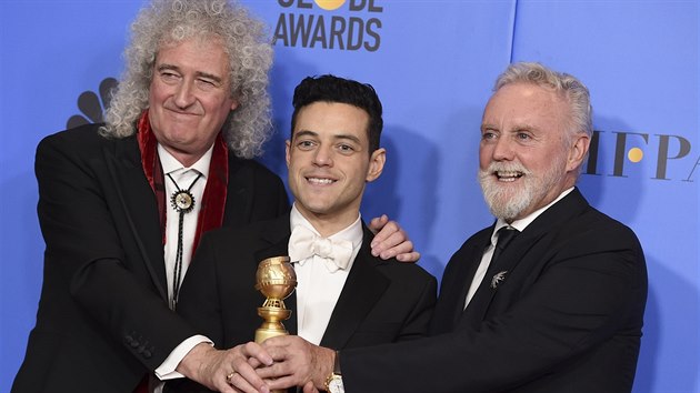 Brian May a Roger Taylor slav s hercem Ramim Malekem spch filmu o kapele Queen.