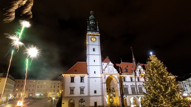 Novoron ohostroj v centru Olomouce (1. ledna 2018)