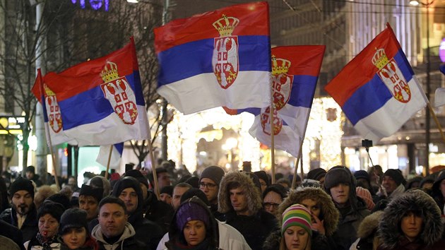 Protesty proti prezidentovi Aleksandaru Vuiovi v hlavnm mst Blehradu. (5. ledna 2019)