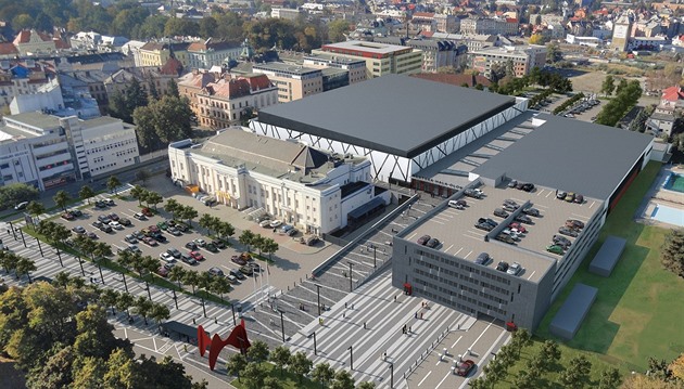 Vizualizace plánované budoucí podoby olomouckého zimního stadionu a blízkého...