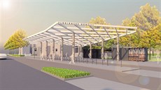 Vizualizace podoby zastřešeného dopravního terminálu podél Blahoslavovy ulice,... Vizualizace podoby zastřešeného dopravního terminálu podél Blahoslavovy ulice,...