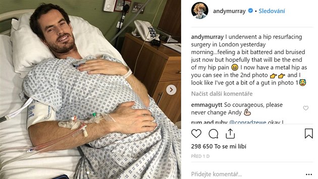 Tenista Andy Murray pozdravil fanouky z nemocninho lka po operaci kyelnho kloubu (29. 1. 2019)