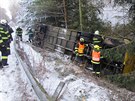 Nehoda autobusu u Tebechovic pod Orebem (4.2.2019).