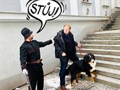 Starosta Prahy 3 Jiří Ptáček a pes místostarosty Štěpána Štrébla Otík
