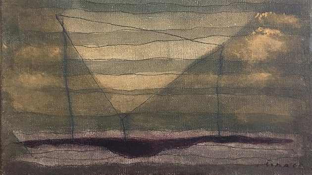 Josef ma: (Paysage ligne violette, 1965, olej na pltn, 19 x 24 cm)