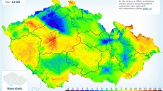 Teplotní mapa České republiky. Tmavá skvrna ukazuje chladná místa mezi... Teplotní mapa České republiky. Tmavá skvrna ukazuje chladná místa mezi...