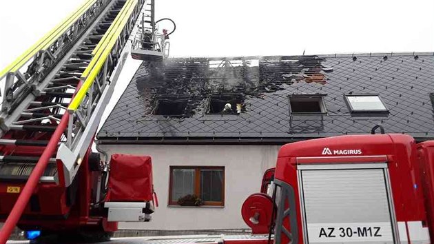 Zásah hasičů u požáru azylového domu v Dalově u Šternberka. (21. února 2019)) Zásah hasičů u požáru azylového domu v Dalově u Šternberka. (21. února 2019))