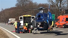 Na 42. kilometru dálnice D1 spadl na muže strom. Letěl pro něj záchranářský... Na 42. kilometru dálnice D1 spadl na muže strom. Letěl pro něj záchranářský...