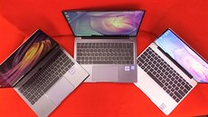 Trojice notebooků Huawei pro rok 2019. Zprava MateBook 13, 14 a X Pro. Trojice notebooků Huawei pro rok 2019. Zprava MateBook 13, 14 a X Pro.