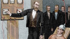 Trest smrti na elektrickém kesle v USA na rytin z roku 1890