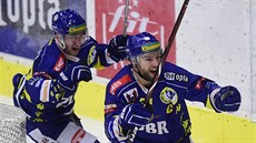 Filip Dvořák (vlevo) a Tomáš Sýkora z Přerova se radují z trefy proti Kladnu. Filip Dvořák (vlevo) a Tomáš Sýkora z Přerova se radují z trefy proti Kladnu.