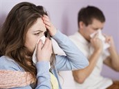 26537182 - sick woman and man have cold, flu and high fever