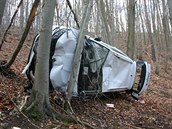 Muž zapomněl na lesní cestě zajistit svou škodu proti pohybu, auto se tak... Muž zapomněl na lesní cestě zajistit svou škodu proti pohybu, auto se tak...