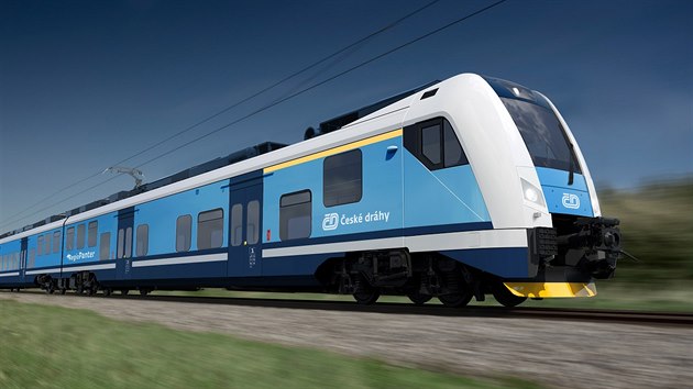 Vizualizace novch vlak eskch drah, kter by se na pravidelnch linkch mly objevit na jae 2021.