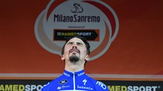 Francouzský cyklista Julian Alaphilippe slaví vítězství na klasikářském... Francouzský cyklista Julian Alaphilippe slaví vítězství na klasikářském...