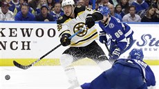David Pastrňák (vlevo) z Bostonu střílí na branku Tampy Bay za dohledu Nikity... David Pastrňák (vlevo) z Bostonu střílí na branku Tampy Bay za dohledu Nikity...
