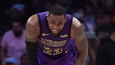 LeBron James z LA Lakers se sbírá z pádu v zápase s Brooklynem. LeBron James z LA Lakers se sbírá z pádu v zápase s Brooklynem.