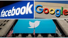 Facebook, Google and Twitter logos are seen in this combination photo from...