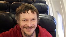 Skirmantas Strimaitis takes a selfie onboard a Boeing 737-800 airplane, taking... Skirmantas Strimaitis takes a selfie onboard a Boeing 737-800 airplane, taking...