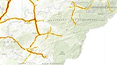Hluková mapa Zlínského kraje z roku 2017. Barevně jsou znázorněny dopady... Hluková mapa Zlínského kraje z roku 2017. Barevně jsou znázorněny dopady...